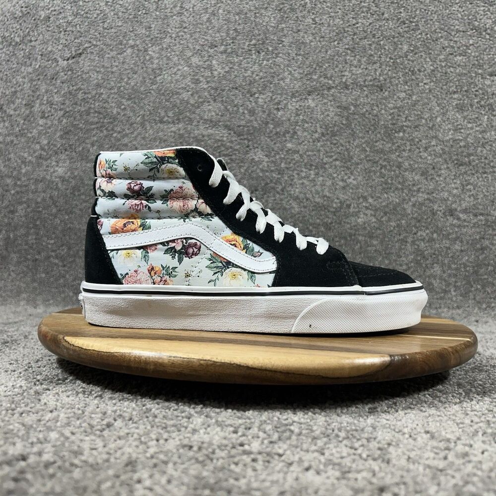 Vans Sk8-Hi Garden Floral Women’s Size 7 Black Suede Athletic Skate Shoes Used